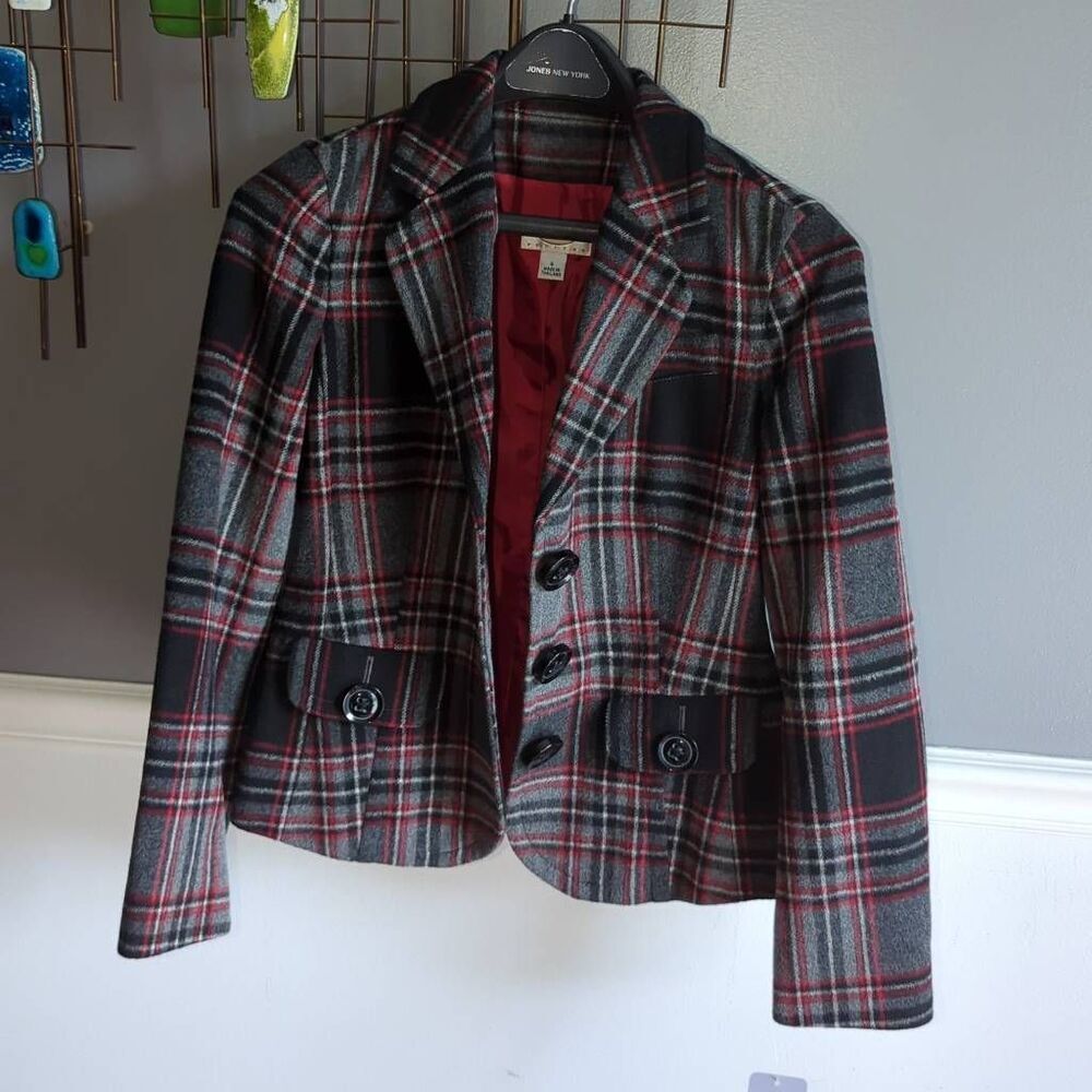 Talbots wool blend plaid short jacket sz 6